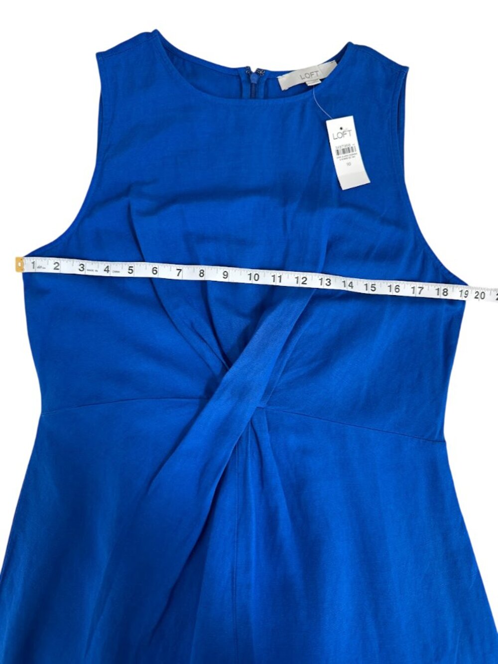 LOFT Linen Blend Twist Front Mini Dress Blue Sleeveless Size 10 NWT - Picture 6 of 9